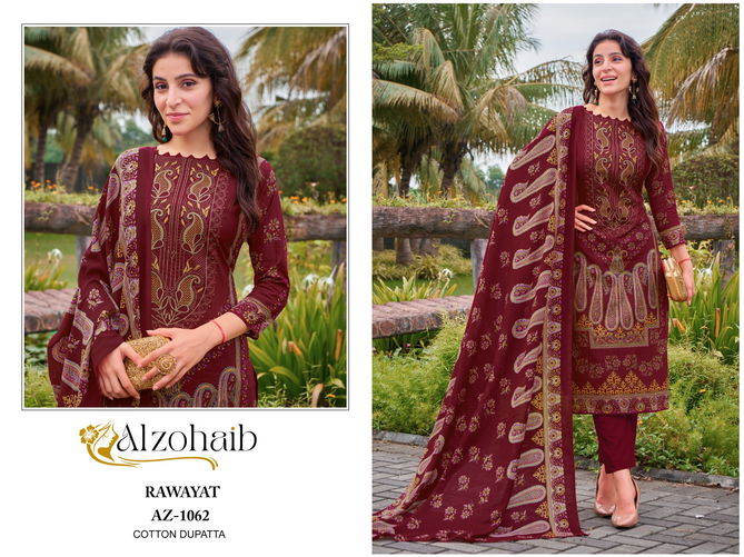 Alzohaib Rawayat Printed Embroidery Cotton Pakistani Suits Wholesale Price In Surat
